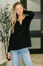 Load image into Gallery viewer, Never Been So Sure Lace Accent Henley Top in Black
