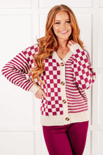 Load image into Gallery viewer, No Brainer Button Down Sweater Knit Cardigan in Magenta/Oatmeal
