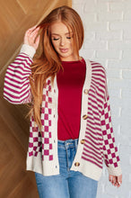 Load image into Gallery viewer, No Brainer Button Down Sweater Knit Cardigan in Magenta/Oatmeal
