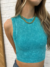 Load image into Gallery viewer, Over and Out Cropped Ribbed Tank in Lt Teal
