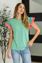 Load image into Gallery viewer, Petals &amp; Poise Floral Flutter Sleeve Top in Green
