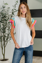 Load image into Gallery viewer, Petals &amp; Poise Floral Flutter Sleeve Top in White
