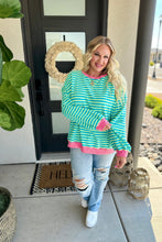 Load image into Gallery viewer, PREORDER: Best Selling Larson Contrast Pullover in Green/Blue
