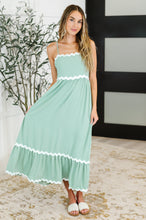 Load image into Gallery viewer, Ripple Effect Spaghetti Strap Dress in Sage
