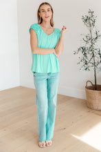 Load image into Gallery viewer, Ruched Cap Sleeve Top in Neon Blue
