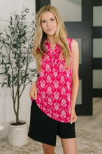 Load image into Gallery viewer, Sea Spray Collared Sleeveless Top in Floral Ikat
