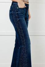 Load image into Gallery viewer, Shannon Mid Rise Rhinestone Detail Flare Jeans
