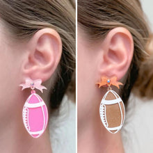 Load image into Gallery viewer, PREORDER: Football Bow Drop Earrings in Two Colors
