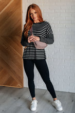 Load image into Gallery viewer, Super Clever Patchwork Striped Top in Black
