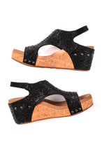 Load image into Gallery viewer, Ashley Wedge Sandals in Black Rhinestone
