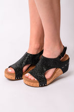 Load image into Gallery viewer, Ashley Wedge Sandals in Black Rhinestone
