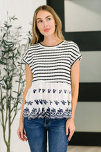 Load image into Gallery viewer, Too Sweet to Share Scalloped Hem Blouse in Ivory and Navy
