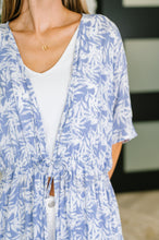 Load image into Gallery viewer, Tropical Print Gauze Kimono with Elastic Waist Tie in Periwinkle
