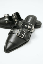 Load image into Gallery viewer, Usual Pointy Toe Double Buckle Flat in Black
