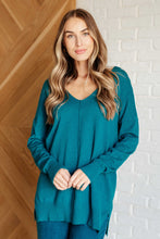 Load image into Gallery viewer, V-Neck Front Seam Sweater in Heather Ocean Teal
