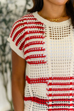 Load image into Gallery viewer, Vibes Don&#39;t Lie Net Tee Red Striped

