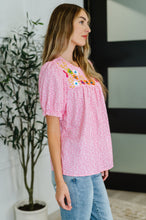 Load image into Gallery viewer, Wander Bloom Embroidered Puff Sleeve Blouse in Pink
