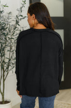 Load image into Gallery viewer, Wander &amp; Rest Cable Ribbed Knit Drop Shoulder Top in Black
