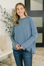 Load image into Gallery viewer, Wander &amp; Rest Cable Ribbed Knit Drop Shoulder Top in Dusty Blue
