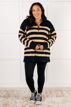 Load image into Gallery viewer, Well Situated Striped Quarter Zip Sweater in Black and Tan
