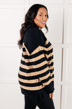 Load image into Gallery viewer, Well Situated Striped Quarter Zip Sweater in Black and Tan
