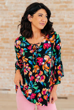 Load image into Gallery viewer, Willow Bell Sleeve Top in Black and Emerald Floral
