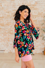 Load image into Gallery viewer, Willow Bell Sleeve Top in Black and Emerald Floral
