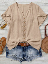 Load image into Gallery viewer, Boho Floral Embroidery V-Neck Ruffle Sleeves Shirt
