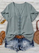 Load image into Gallery viewer, Boho Floral Embroidery V-Neck Ruffle Sleeves Shirt
