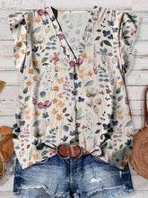 Load image into Gallery viewer, Flutter Sleeve Watercolor Floral &amp; Leopard Print V-Neck Top
