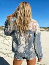 Load image into Gallery viewer, Sheer Floral Lightweight Embroidered Lace Denim Jacket
