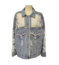 Load image into Gallery viewer, Sheer Floral Lightweight Embroidered Lace Denim Jacket
