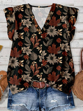 Load image into Gallery viewer, Flutter Sleeve Watercolor Floral &amp; Leopard Print V-Neck Top
