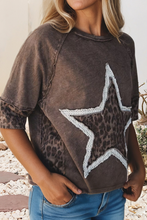 Load image into Gallery viewer, LDC Mineral Wash Exposed Seam Leopard Star Patched T Shirt
