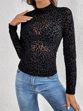 Load image into Gallery viewer, Sexy Stand-Up Collar Leopard Print Mesh Long-Sleeved Top
