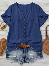 Load image into Gallery viewer, Boho Floral Embroidery V-Neck Ruffle Sleeves Shirt
