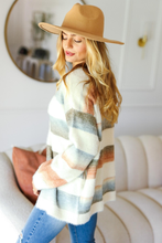 Load image into Gallery viewer, Button Down Stripe Soft Fuzzy Sweater Cardigan
