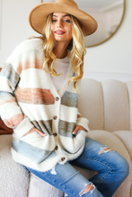 Load image into Gallery viewer, Button Down Stripe Soft Fuzzy Sweater Cardigan
