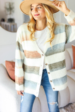 Load image into Gallery viewer, Button Down Stripe Soft Fuzzy Sweater Cardigan
