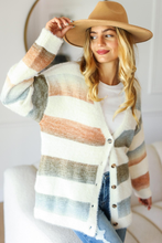 Load image into Gallery viewer, Button Down Stripe Soft Fuzzy Sweater Cardigan
