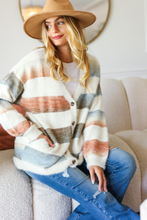 Load image into Gallery viewer, Button Down Stripe Soft Fuzzy Sweater Cardigan
