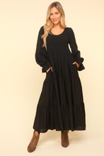 Load image into Gallery viewer, Smocking Maxi Woven Dress with Side Pockets in Black
