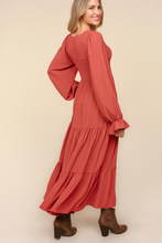 Load image into Gallery viewer, Smocking Maxi Woven Dress with Side Pockets in Marsala
