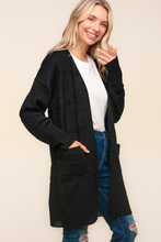 Load image into Gallery viewer, Stripe Textured Open Cardigan with Pockets in Black
