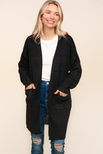 Load image into Gallery viewer, Stripe Textured Open Cardigan with Pockets in Black
