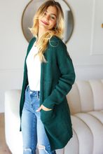 Load image into Gallery viewer, Stripe Textured Open Cardigan with Pockets in Hunter Green
