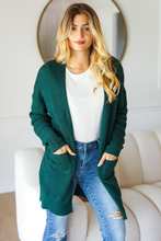 Load image into Gallery viewer, Stripe Textured Open Cardigan with Pockets in Hunter Green
