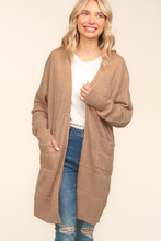 Load image into Gallery viewer, Stripe Textured Open Cardigan with Pockets in Taupe
