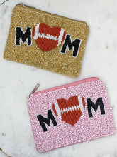 Load image into Gallery viewer, PREORDER: Football Heart &#39;Mom&#39; Beaded Zip Pouch in Two Colors
