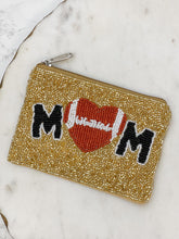 Load image into Gallery viewer, PREORDER: Football Heart &#39;Mom&#39; Beaded Zip Pouch in Two Colors
